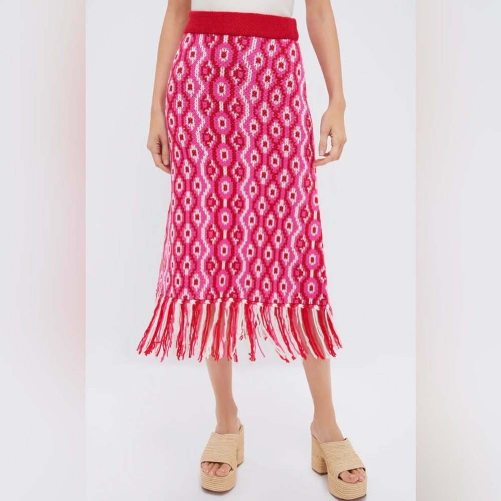 Tuckernuck Hyacinth House Red and Pink Geo Knit Mabel Midi Skirt